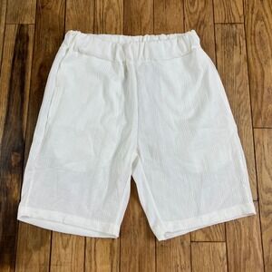 White Textured Basketweave Elastic Waist Shorts Mens Size M